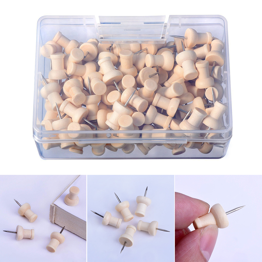 1box Cork Board Push Pin Nail With Organizing Container Home School Binding Supplies Office Decorative Map Wooden Thumbtack